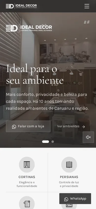 Site da Ideal Decor aberto no celular